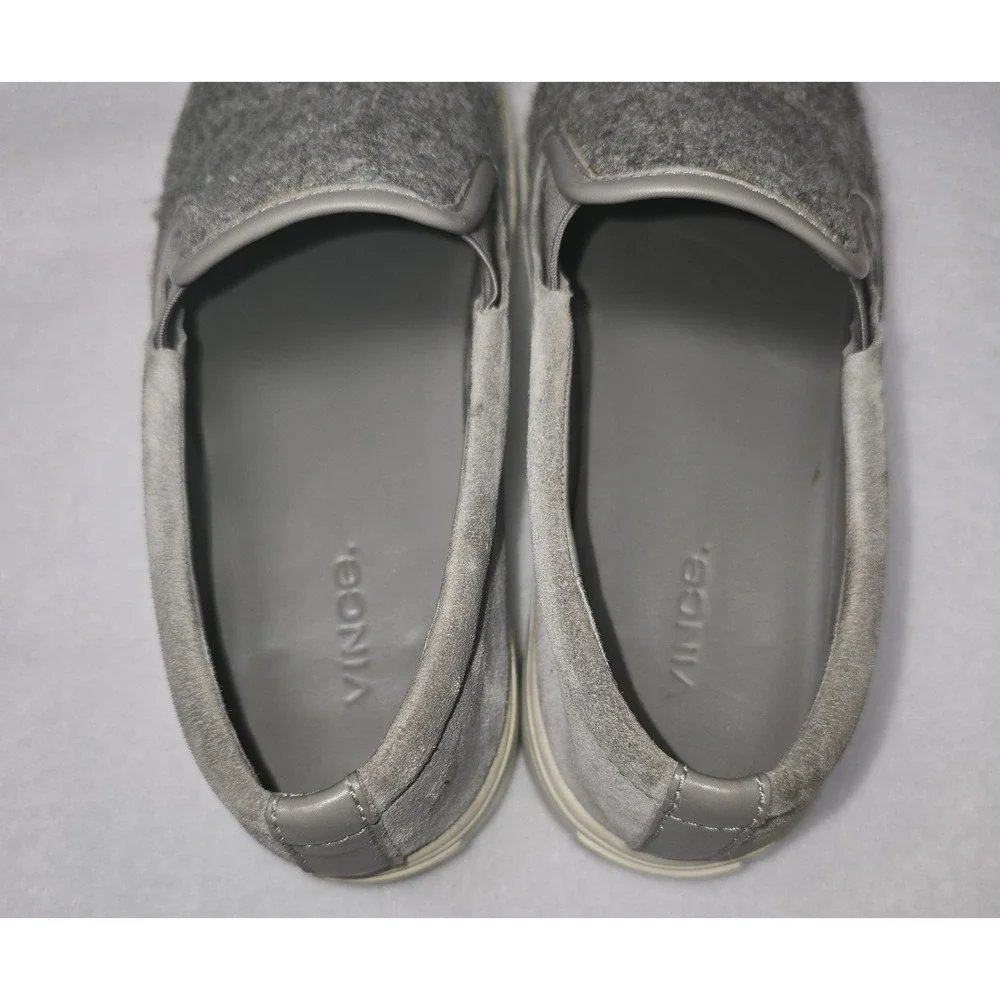 Vince Knit Leather Sneakers Gray Slip-On Shoes Textured Casual Preppy Womens 7.5
